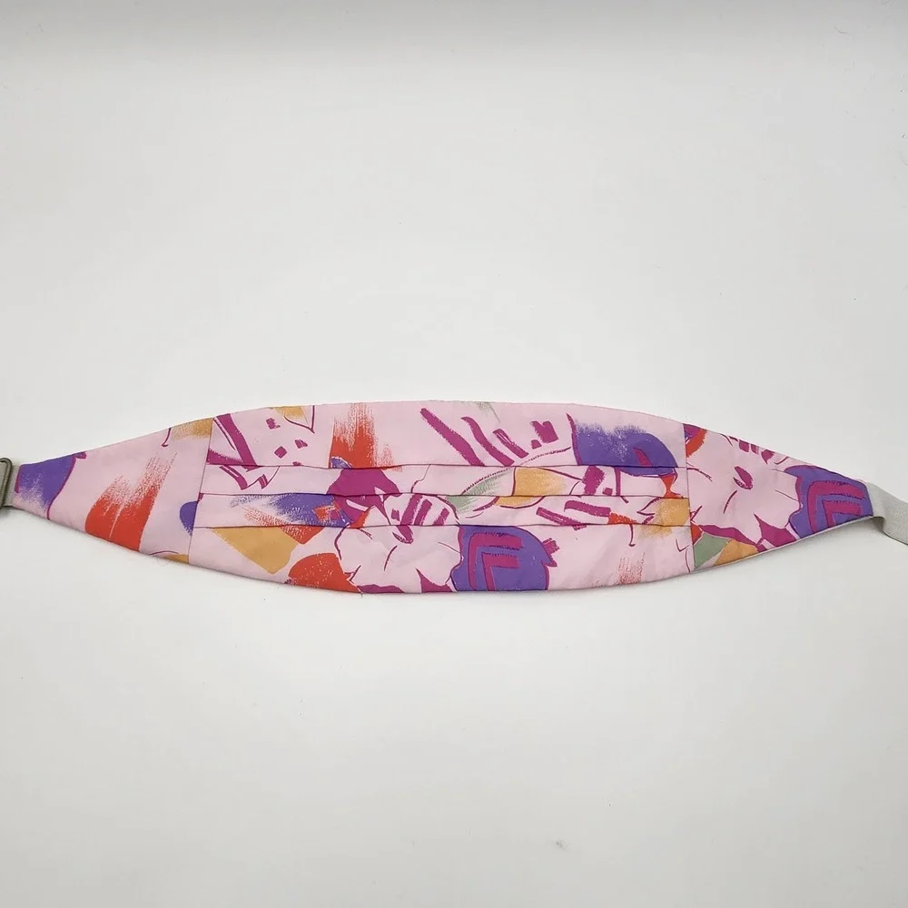 VTG 80s Abstract Floral Statement Waist Belt Cummerbund Pink Pastel USA OS Funky
